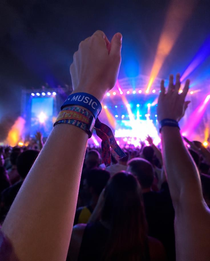 Público de festival com pulseiras de acesso personalizadas
